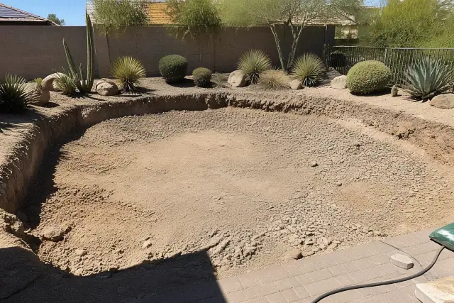 In-ground pool removal and soil grading at a residential job site in Phoenix, AZ.