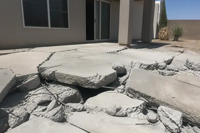 Broken concrete slab with exposed rebar during a selective demolition project in Phoenix, AZ.