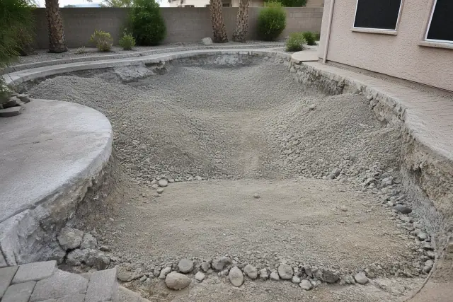 Partial pool removal and fill-in process with aggregate soil at a jobsite in Phoenix, AZ.