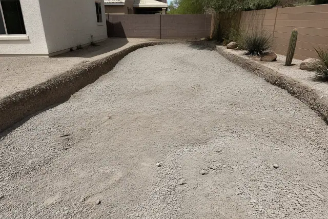 Excavated pool basin filled with aggregate during a demolition project in Phoenix, AZ.