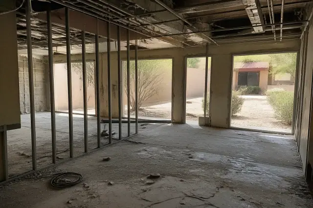 Interior of a commercial demolition site during office redevelopment in Phoenix, AZ.