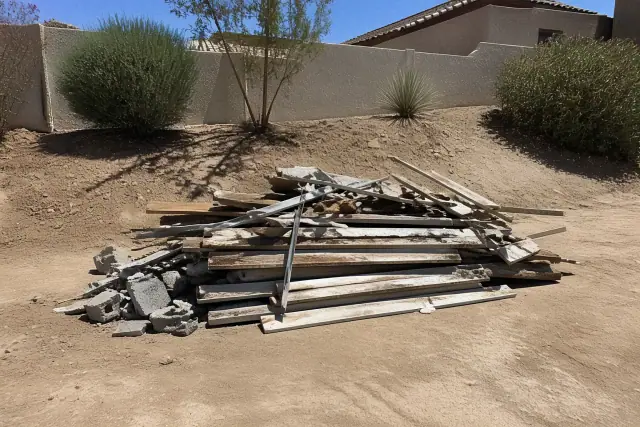 A pile of sorted construction debris from concrete demolition at a job site in Phoenix, AZ.