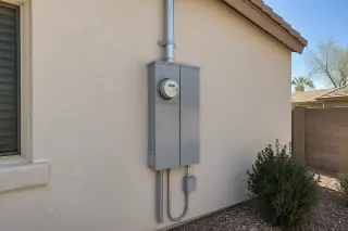 200 Amp electrical service upgrade on a stucco exterior in Phoenix, AZ.