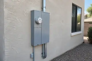 Overhead conduit and meter enclosure on a stucco exterior in Phoenix, AZ.