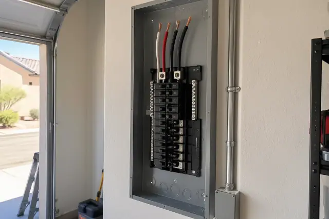 New electrical panel and copper wires during a fuse box replacement in Glendale, AZ.
