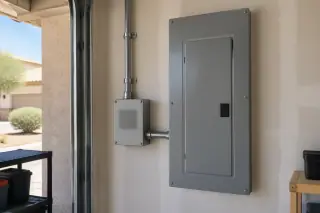 Conduit running along a garage drywall partition in Phoenix, AZ.