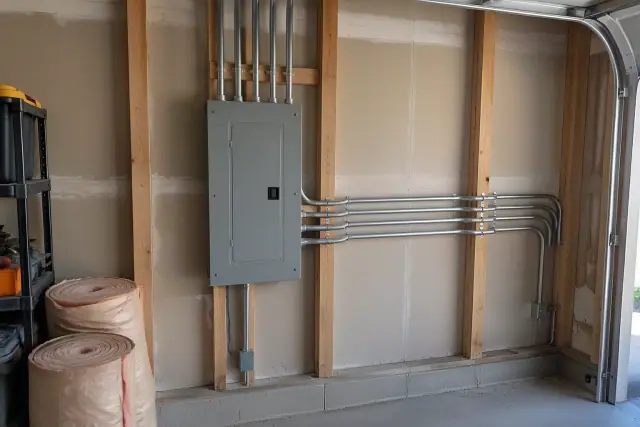 Zinsco electrical panel replacement with neat conduit in a Mesa, AZ residential garage.