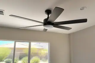 Finished ceiling fan installed in a living room with desert sunlight in a Phoenix, AZ home.
