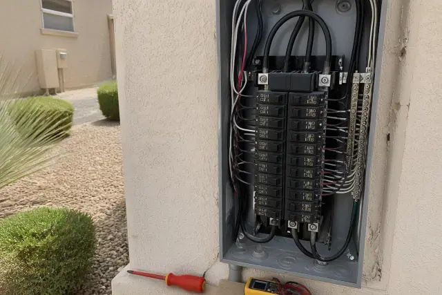 New circuit breaker installed in a residential electrical panel at a home in Goodyear, AZ.