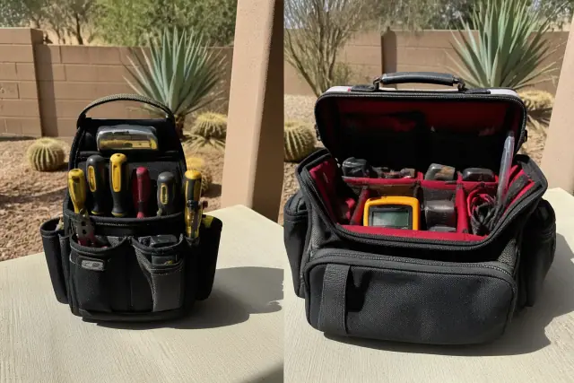 Electrician installing a circuit breaker into a home service panel on a patio in Phoenix, AZ.