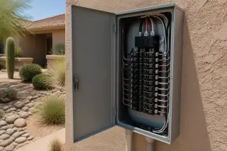 Cleaned electrical service panel with organized wiring in a Phoenix, AZ home.