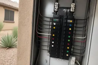 Electrician installing a new circuit breaker in a residential service panel in Phoenix, AZ.