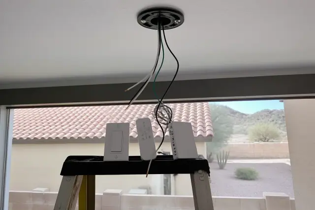 Ceiling fan controls and wiring at a residential jobsite in Phoenix, AZ.