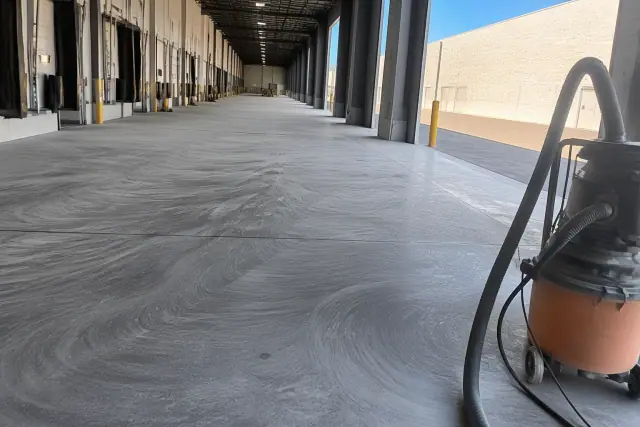 Concrete floor grinding and surface preparation in a Phoenix, AZ industrial warehouse.