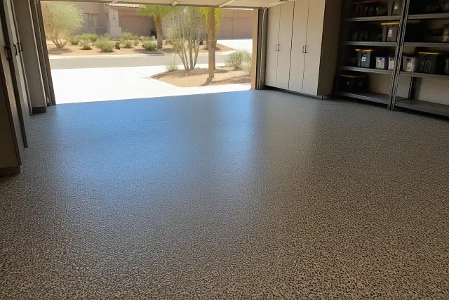Epoxy flake garage flooring installed in a residential space in Phoenix, AZ.