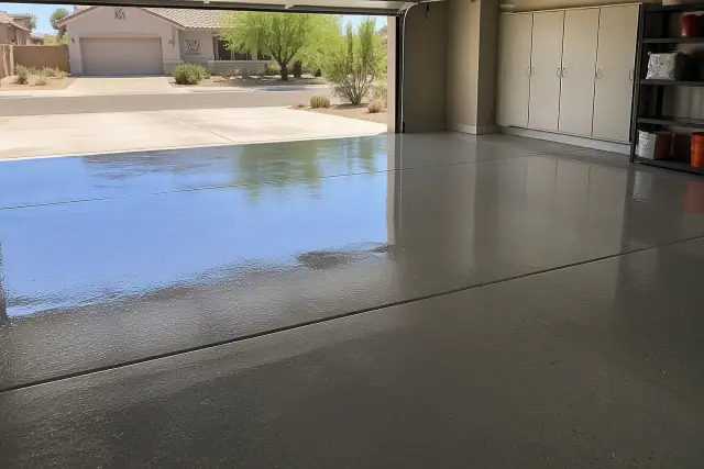 Epoxy floor coating being applied to a residential garage floor in Peoria, AZ.