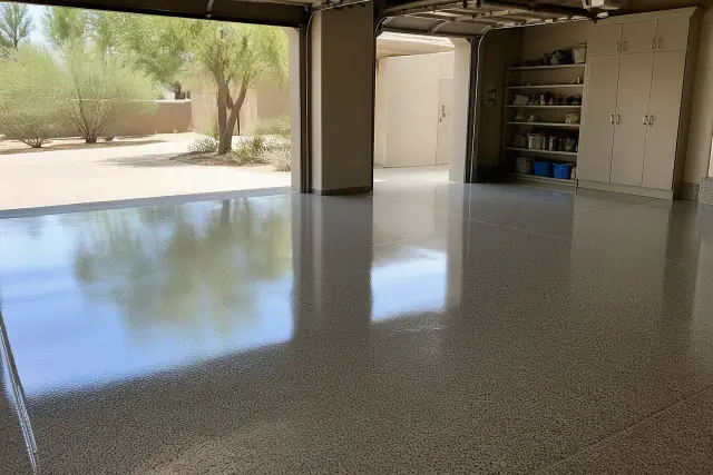 High-gloss epoxy garage floor coating in a residential garage in Paradise Valley, AZ.