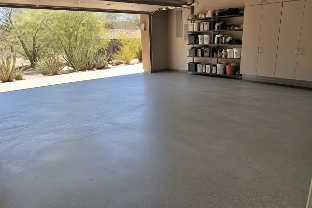Freshly applied epoxy coating on a residential garage floor in Scottsdale, AZ.