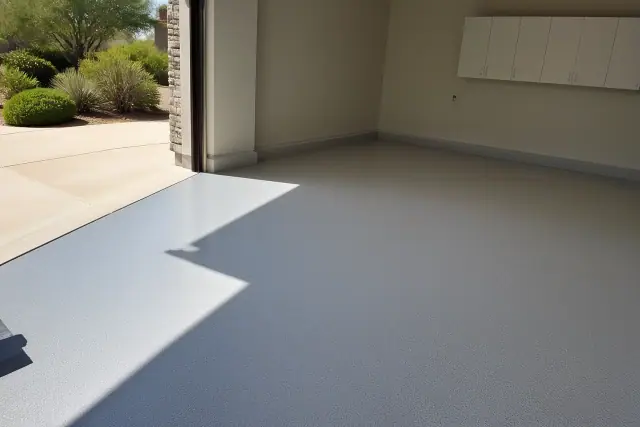 Freshly applied garage floor epoxy with visible texture inside a residential garage in Paradise Valley, AZ.