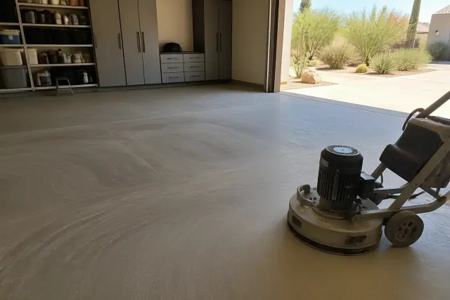 Grind and seal concrete floor project in a residential garage in Phoenix, AZ.
