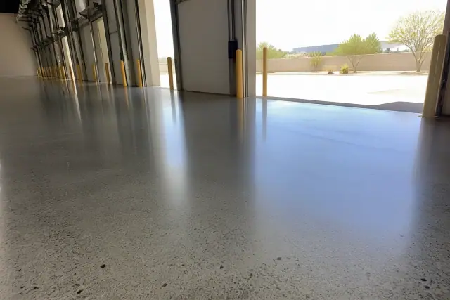 Grind and seal concrete floor with visible aggregate and sheen inside a warehouse in Phoenix, AZ.