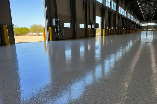 High-build polyaspartic floor coating in a logistics facility warehouse in Phoenix, AZ.