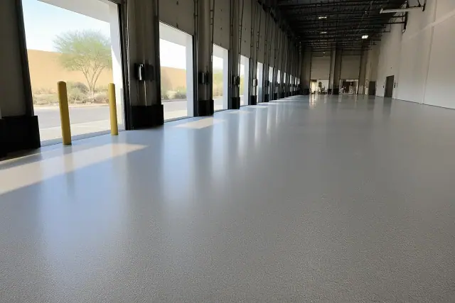 Newly installed industrial epoxy flooring in a warehouse building in Goodyear, AZ.