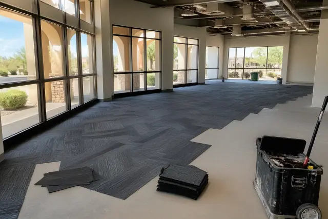 Carpet tile installation in an office workspace in Scottsdale, AZ.