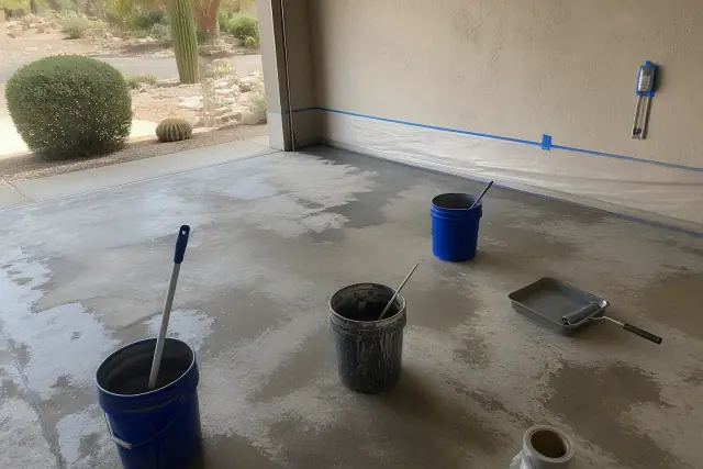 Industrial equipment for prepping a garage concrete floor at a jobsite in Phoenix, AZ.