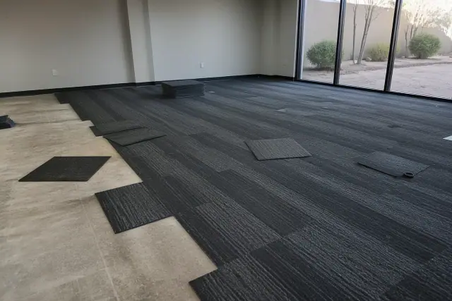 Carpet tile installation in a workspace during a flooring renovation in Surprise, AZ.
