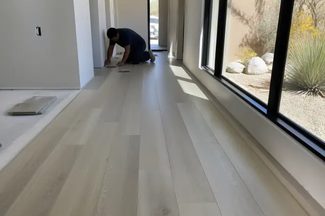 Luxury vinyl plank flooring with a staggered pattern installed in a hallway in Tempe, AZ.