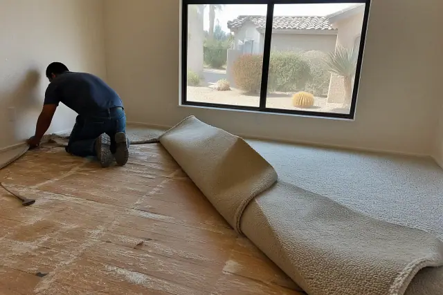 Premium wool and high-twist nylon carpet installed over a wooden subfloor in a Phoenix, AZ home.