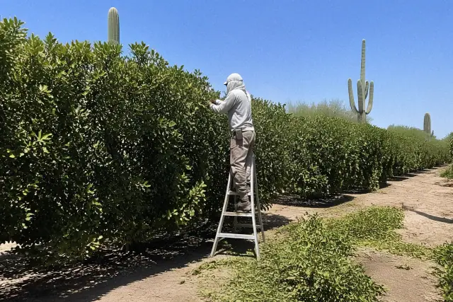 Citrus shrub prepared for professional light shaping in a desert landscape in Phoenix, AZ.