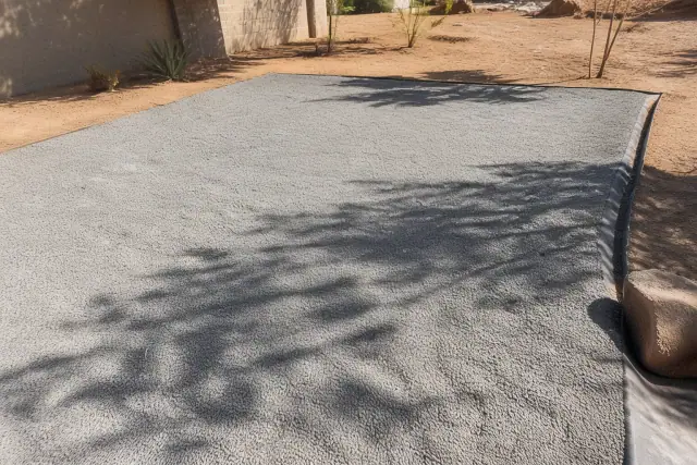 Crushed and decomposed granite installed over weed barrier fabric at a landscaping job site in Phoenix, AZ.