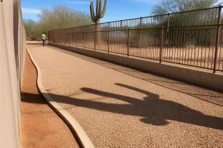 Freshly raked gravel and clean yard edges at a finished landscape project in Phoenix, AZ.