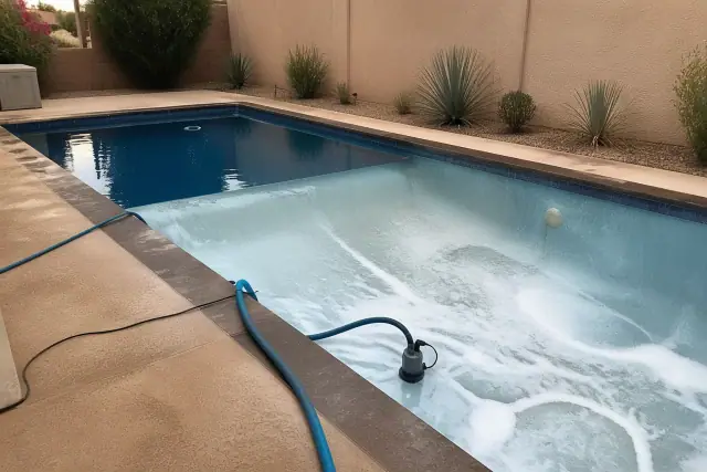 Pool acid wash in progress for a residential swimming pool in Phoenix, AZ.