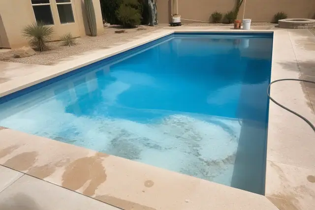 Contractor performing a pool acid wash at a residential backyard in Goodyear, AZ.