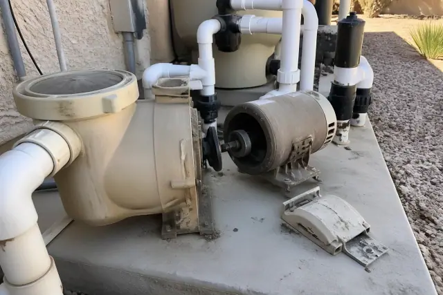 Pool pump repair assessment showing a loose coupling on plumbing lines at a home in Phoenix, AZ.