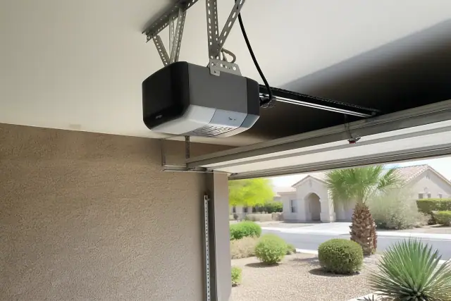 Garage door opener motor installed on a ceiling in a residential garage in Glendale, AZ.