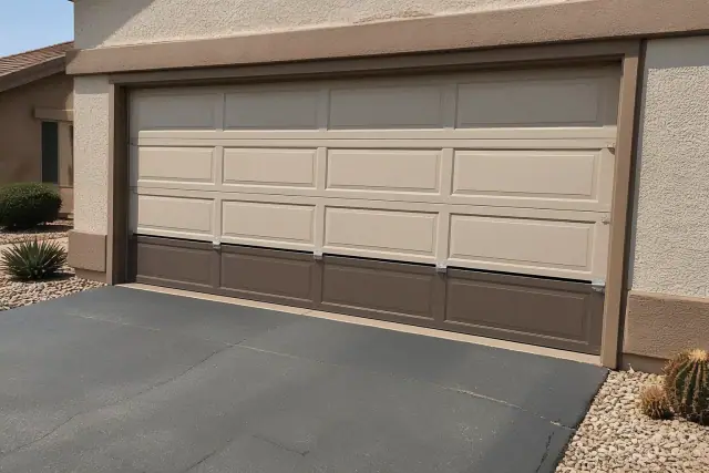 Garage door panel replacement in progress on a residential home in Mesa, AZ.