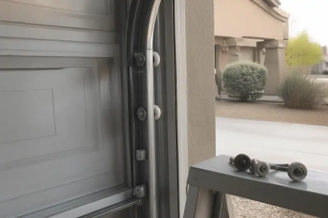 New nylon garage door rollers installed in metal tracks at a residential home in Avondale, AZ.