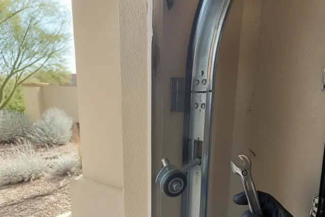 Garage door roller detached from a metal track during a repair in Glendale, AZ.