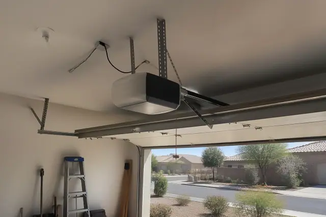 Garage door opener motor installed on ceiling brackets in a Phoenix, AZ home.