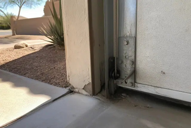 Garage door cable frayed at the bottom bracket during an assessment in Phoenix, AZ.