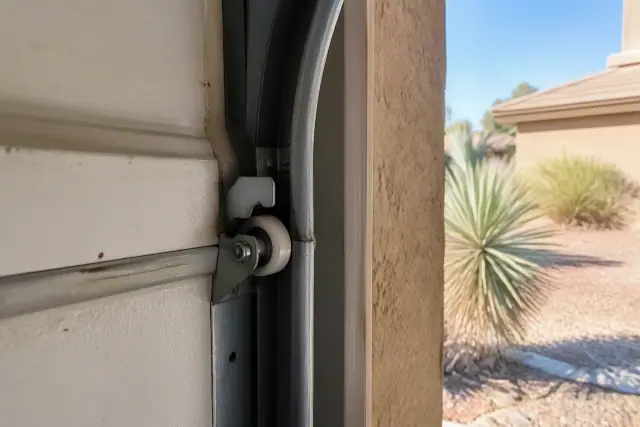 Standard nylon rollers installed in a garage door track at a home in Phoenix, AZ.