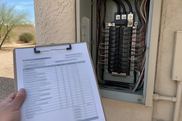Residential electrical panel and written estimate document in Phoenix, AZ.