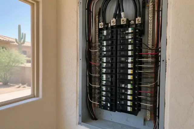 AFCI and GFCI circuit breaker upgrades in a residential electrical panel in Phoenix, AZ.