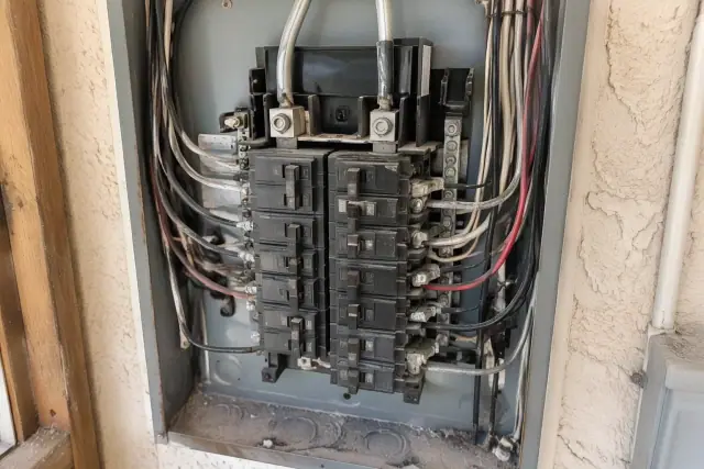 Aluminum branch wiring with oxidized silver conductors at a residential electrical panel in Phoenix, AZ.