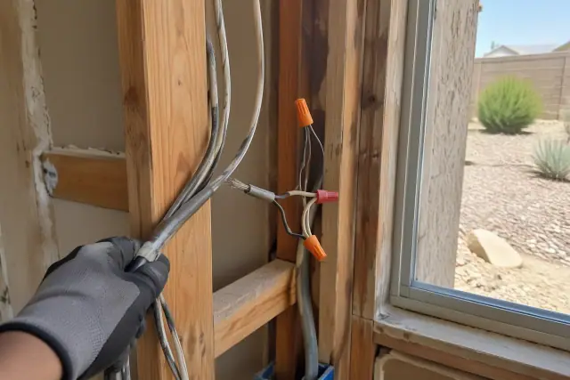 Old aluminum wiring being replaced inside a wall in Surprise, AZ.