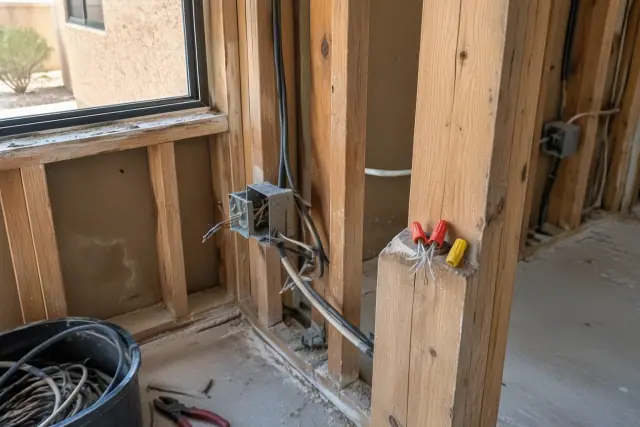 Old aluminum wiring being extracted from a wall cavity during a whole house rewiring in Avondale, AZ.